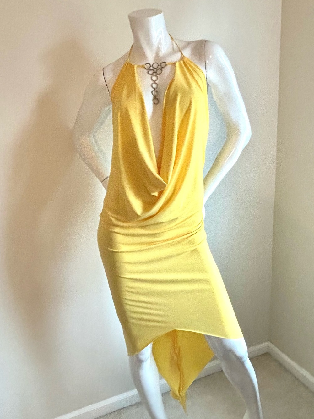 Rachel Yellow Halter Drape High-Low Dress
